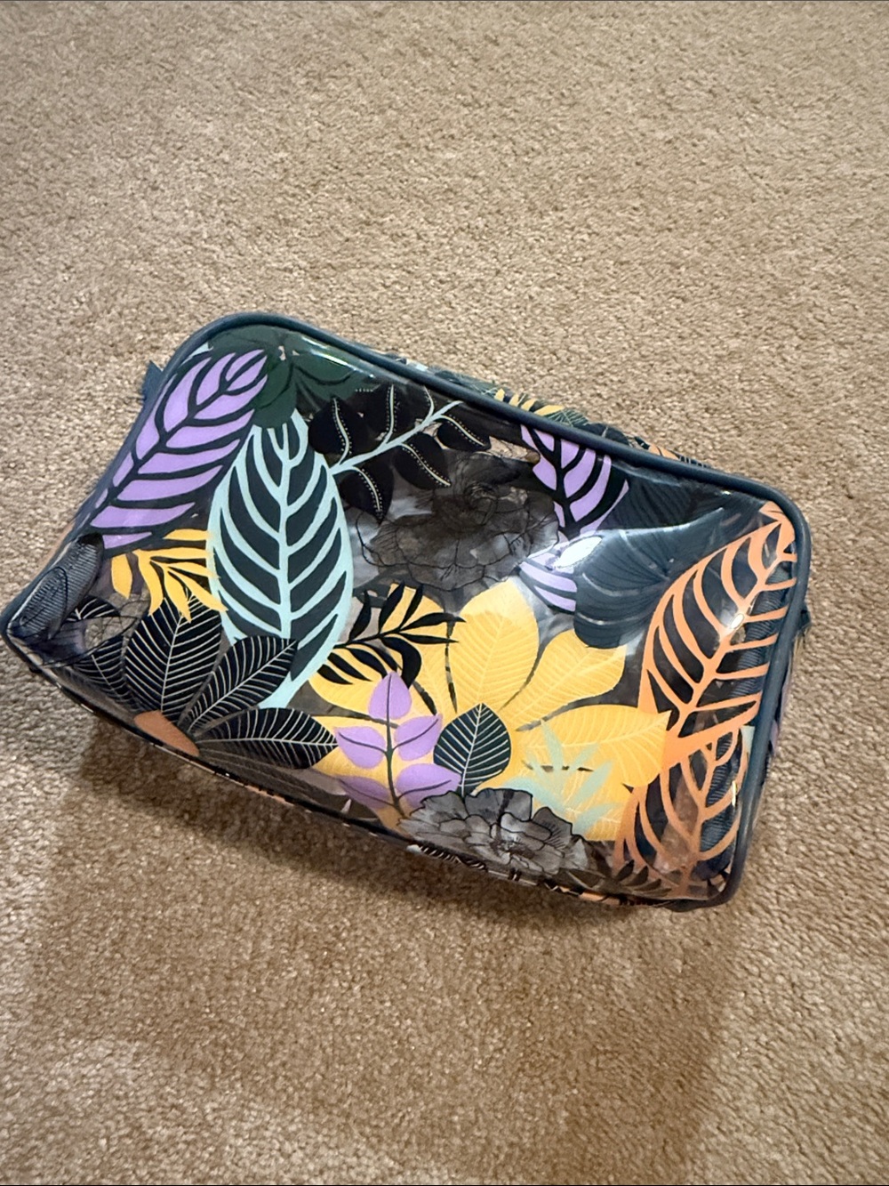 Vera Bradley Floral Leaf Clear Cosmetic Bag in Yellow, Purple, Teal & Black